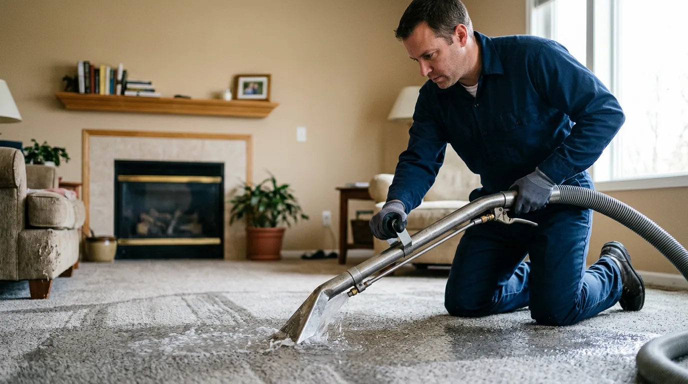 Water damage restoration technician working near Carthage, MO